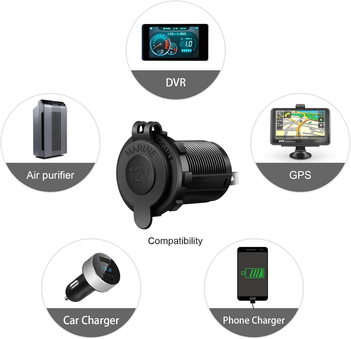 Cigarette Lighter Socket Car Marine Motorcycle ATV RV Lighter Socket Power Outlet Socket Receptacle 12V V1258-DP02-WO-920