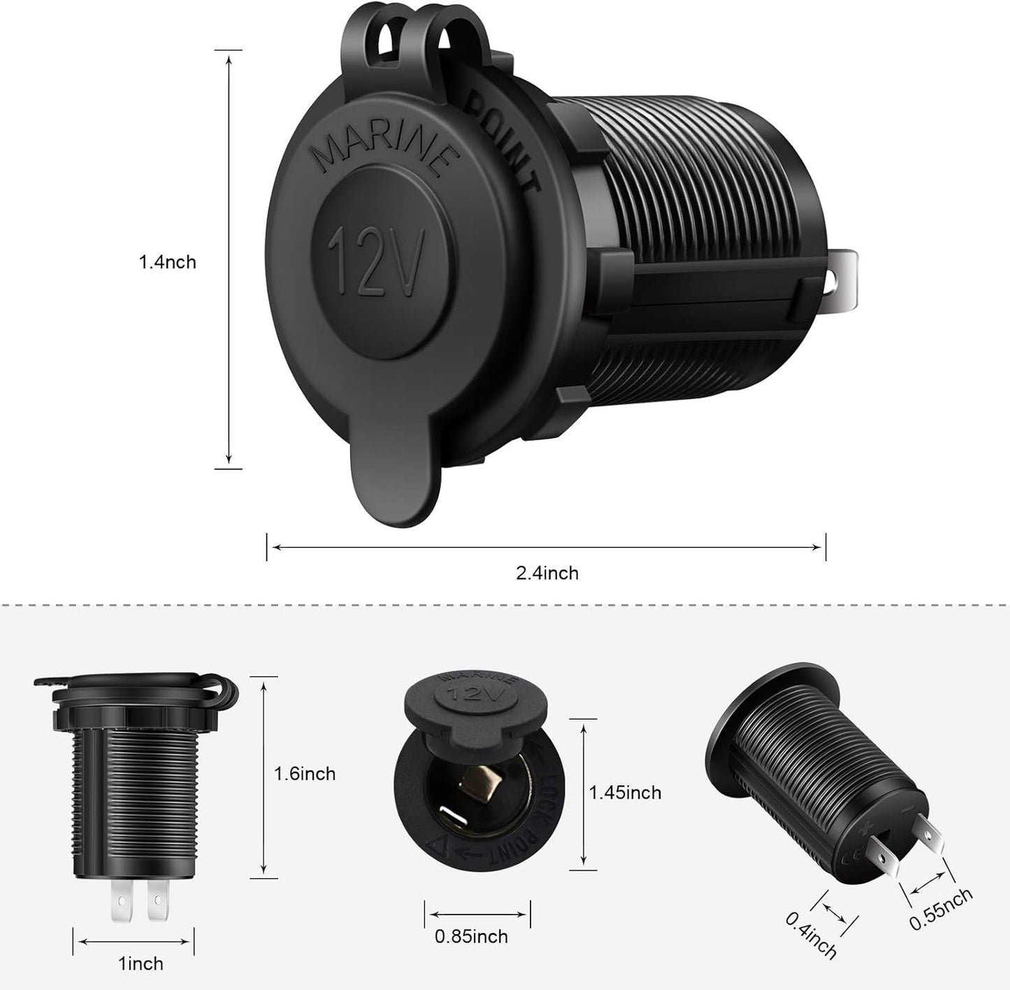 12V Cigarette Lighter Socket, 2 Pack Car Marine Motorcycle ATV RV Lighter Power Outlet Socket Replacement 12 V1258-DP02-WO-921