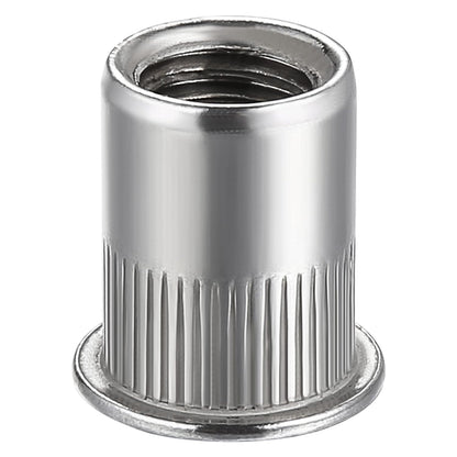 Rivet Nut 1/4"-20UNC 100Pcs Stainless Steel 304 Finish Flat Head Rivnut Threaded Insert Nut Knurled Body V1258-DP02-WO-929