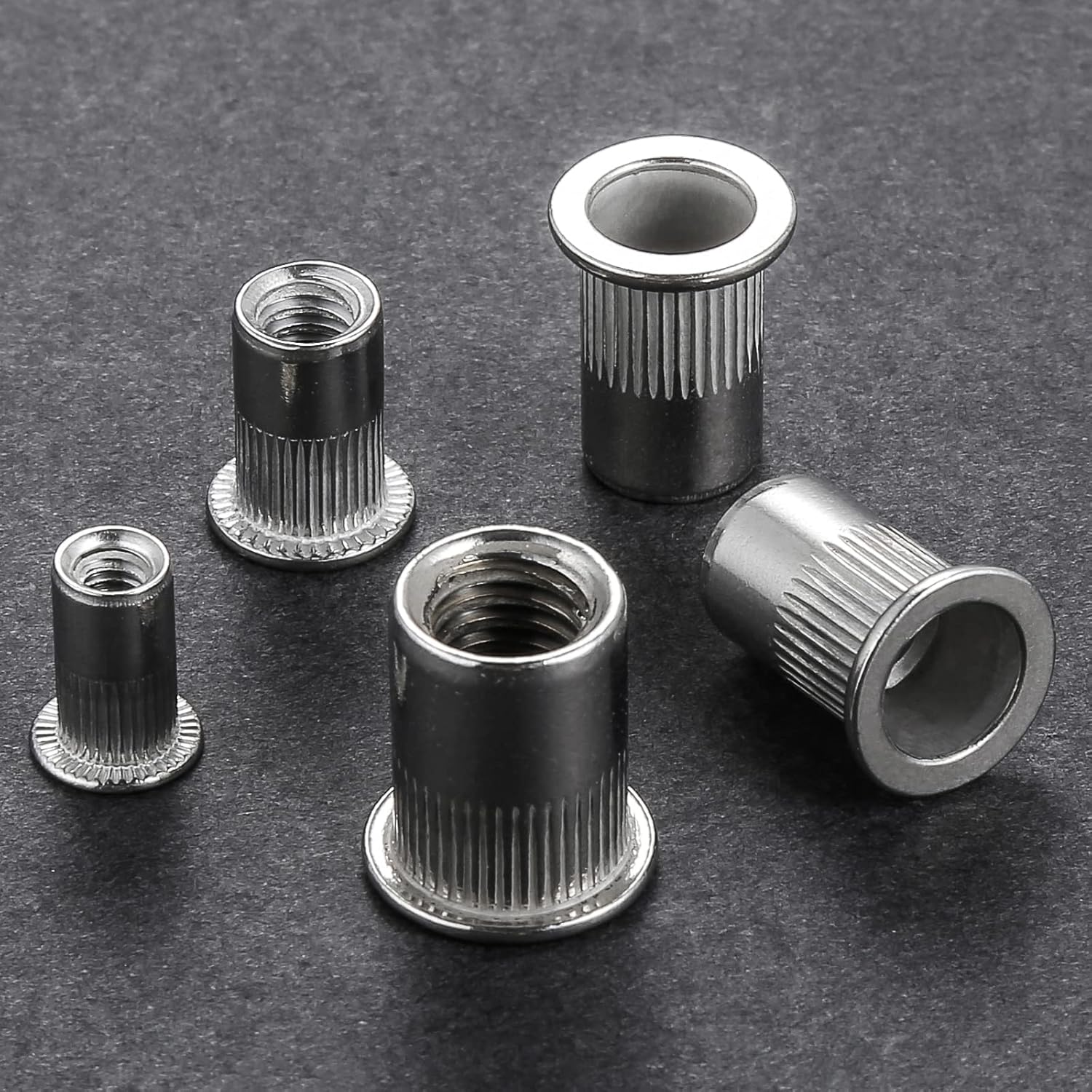 Rivet Nut 1/4"-20UNC 100Pcs Stainless Steel 304 Finish Flat Head Rivnut Threaded Insert Nut Knurled Body V1258-DP02-WO-929