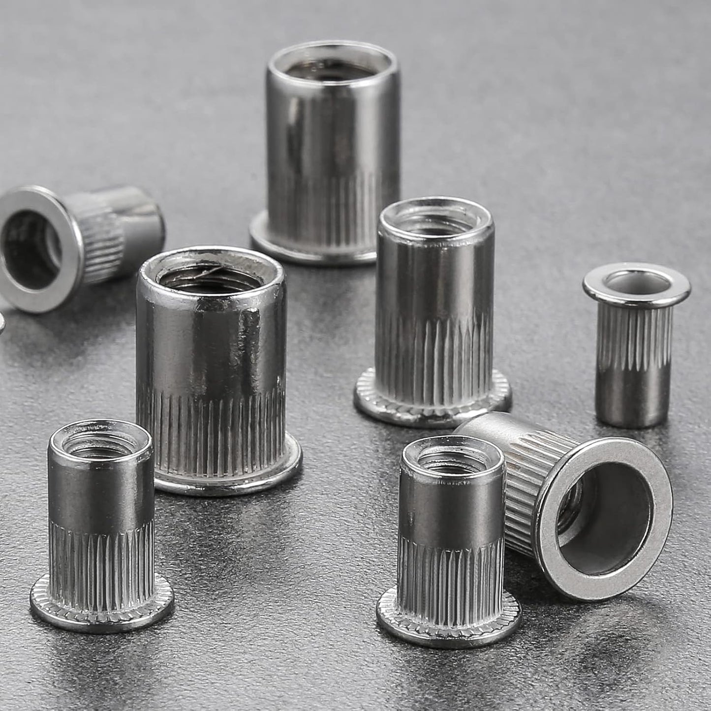 Rivet Nut 1/4"-20UNC 100Pcs Stainless Steel 304 Finish Flat Head Rivnut Threaded Insert Nut Knurled Body V1258-DP02-WO-929