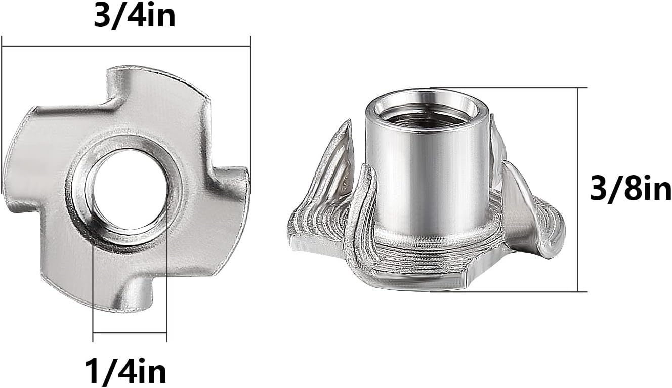 100pcs 1/4"-20 T-nut 304 Stainless Steel Four-jaw - for Home, Hotel Outdoor Threaded Insertion V1258-DP02-WO-931