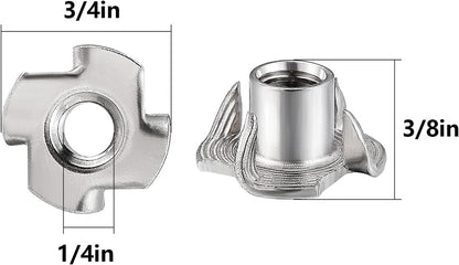 100pcs 1/4"-20 T-nut 304 Stainless Steel Four-jaw - for Home, Hotel Outdoor Threaded Insertion V1258-DP02-WO-931