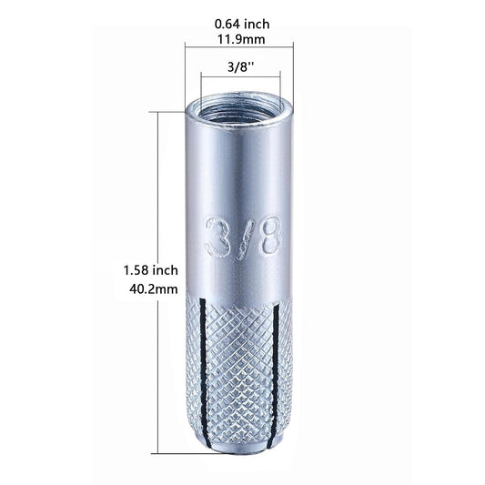(20 pcs) 3/8"-16 Premium Zinc Plated Carbon Steel Drop in Anchors Assortment, Knurled Drop-in-Anchor for V1258-DP02-WO-932