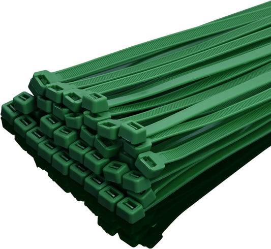 12 Garden Green Zip Ties Heavy Duty 100 Pack, 120 LBS Tensile Strength, Premium Nylon Cable Wire Ties, V1258-DP02-WO-936
