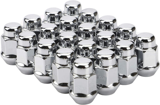 12x1.5 Wheel Lug Nuts, 20PCS Chrome 12mmx1.5 Closed End Bulge Acorn Lug Nut, Cone Seat, 19mm Hex Aftermarket V1258-DP02-WO-939