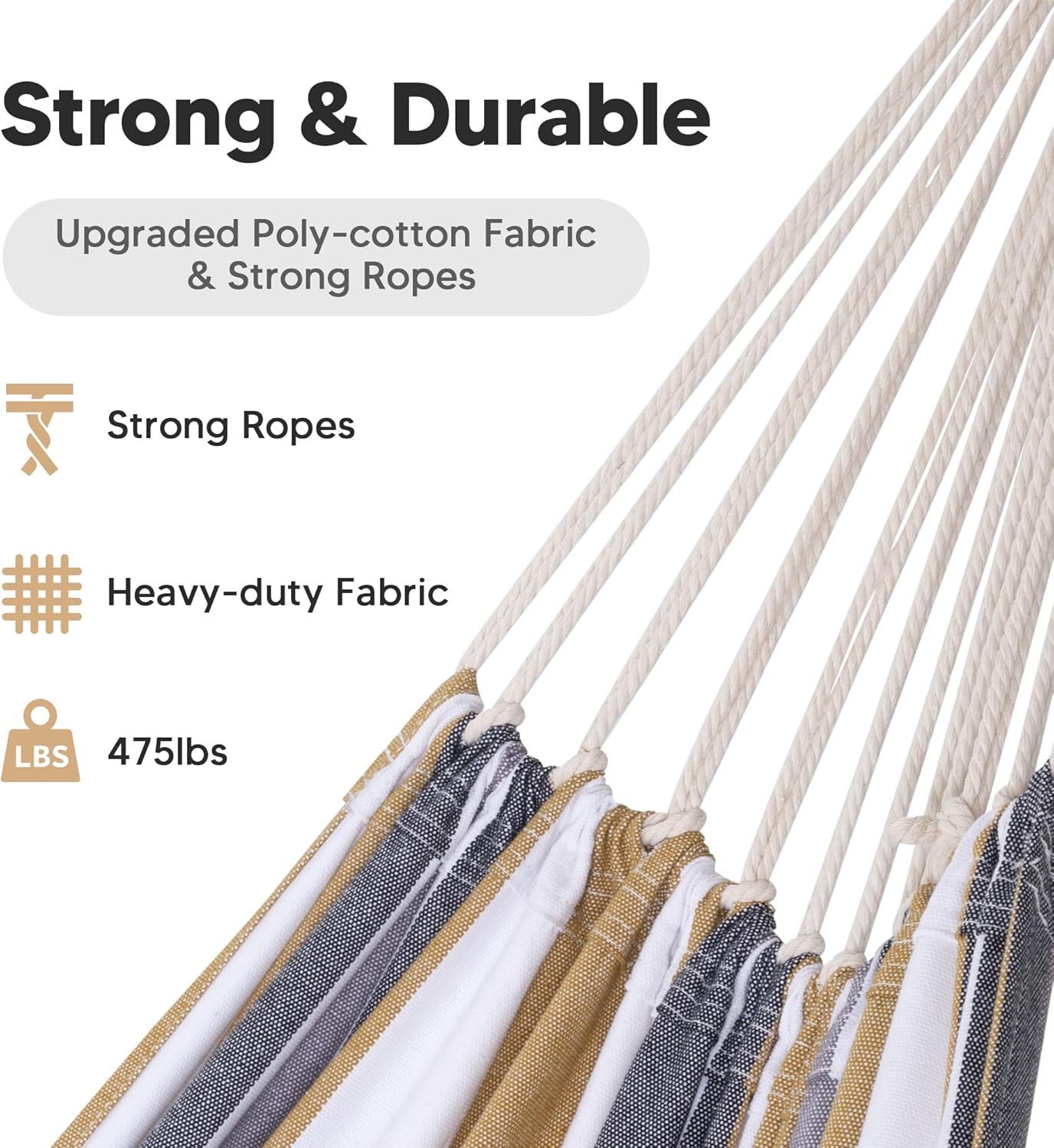 Large Hammock for Tree, Outdoor Tree Fabric Hammock Only, Coffee Stripes V1258-DP02-WO-941