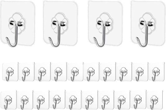 Adhesive Hooks Kitchen Wall Hooks - 24 Packs Heavy Duty 24lb(Max) Nail Free Transparent,Waterproof,Sticky V1258-DP02-WO-945