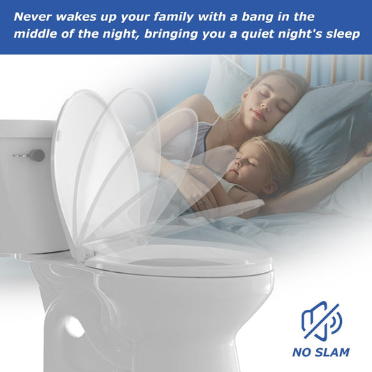Round Toilet Seat, Standard 16.5" Slow/Soft Close Round Toilet Seat for Round Toilets, No-Slam Quiet-Close V1258-DP02-WO-951