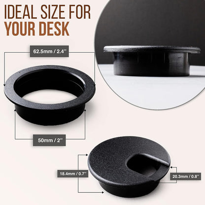 Desk Grommet 2 Inch (50 mm) Pack of 5-Black ABS Plastic Cable Hole Cover to Arrange Wires & Cords Through V1258-DP02-WO-952