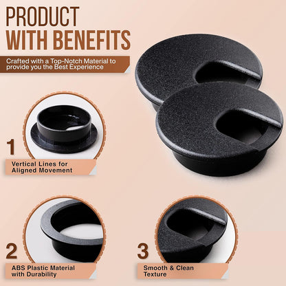 Desk Grommet 2 Inch (50 mm) Pack of 5-Black ABS Plastic Cable Hole Cover to Arrange Wires & Cords Through V1258-DP02-WO-952