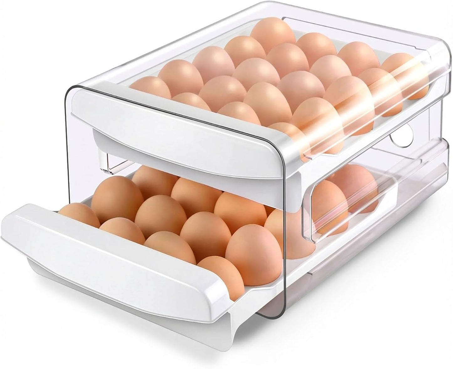 Egg Holder for Fridge, 2-Tier Stackable 40 Eggs Organizer Drawer for Refrigerator, Space-Saving Egg V1258-DP02-WO-957