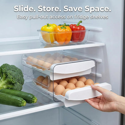 Egg Holder for Fridge, 2-Tier Stackable 40 Eggs Organizer Drawer for Refrigerator, Space-Saving Egg V1258-DP02-WO-957