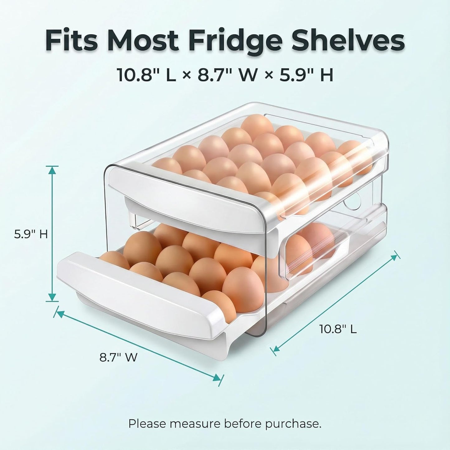 Egg Holder for Fridge, 2-Tier Stackable 40 Eggs Organizer Drawer for Refrigerator, Space-Saving Egg V1258-DP02-WO-957