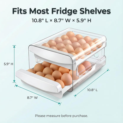 Egg Holder for Fridge, 2-Tier Stackable 40 Eggs Organizer Drawer for Refrigerator, Space-Saving Egg V1258-DP02-WO-957