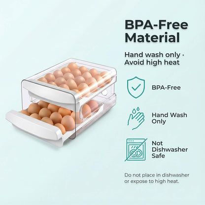 Egg Holder for Fridge, 2-Tier Stackable 40 Eggs Organizer Drawer for Refrigerator, Space-Saving Egg V1258-DP02-WO-957