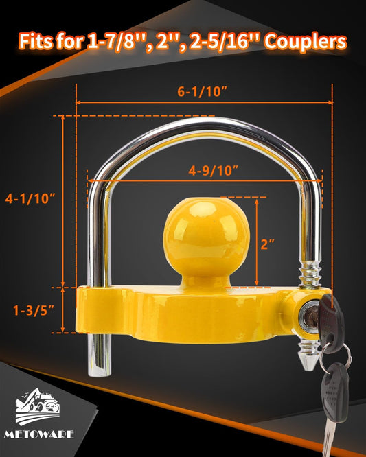Trailer Coupler Lock Universal Adjustable Heavy-Duty Steel Trailer Hitch Lock, Anti Theft Trailer Ball Lock V1258-DP02-WO-958