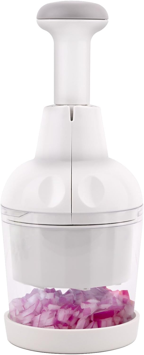 Vegetable Chopper, Food Chopper Manual Hand, Onion, Salad, Garlic, Nut & Veggie Cutter, Dishwasher Safe, White V1258-DP02-WO-96