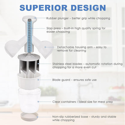 Vegetable Chopper, Food Chopper Manual Hand, Onion, Salad, Garlic, Nut & Veggie Cutter, Dishwasher Safe, White V1258-DP02-WO-96