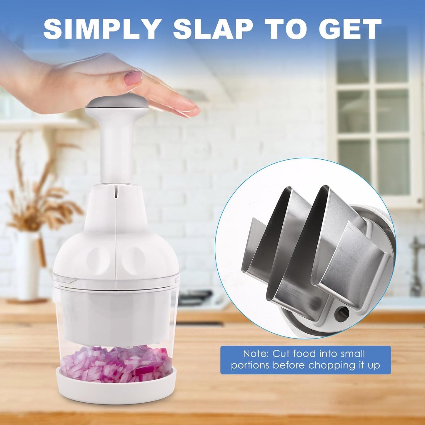 Vegetable Chopper, Food Chopper Manual Hand, Onion, Salad, Garlic, Nut & Veggie Cutter, Dishwasher Safe, White V1258-DP02-WO-96