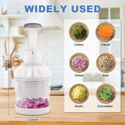 Vegetable Chopper, Food Chopper Manual Hand, Onion, Salad, Garlic, Nut & Veggie Cutter, Dishwasher Safe, White V1258-DP02-WO-96