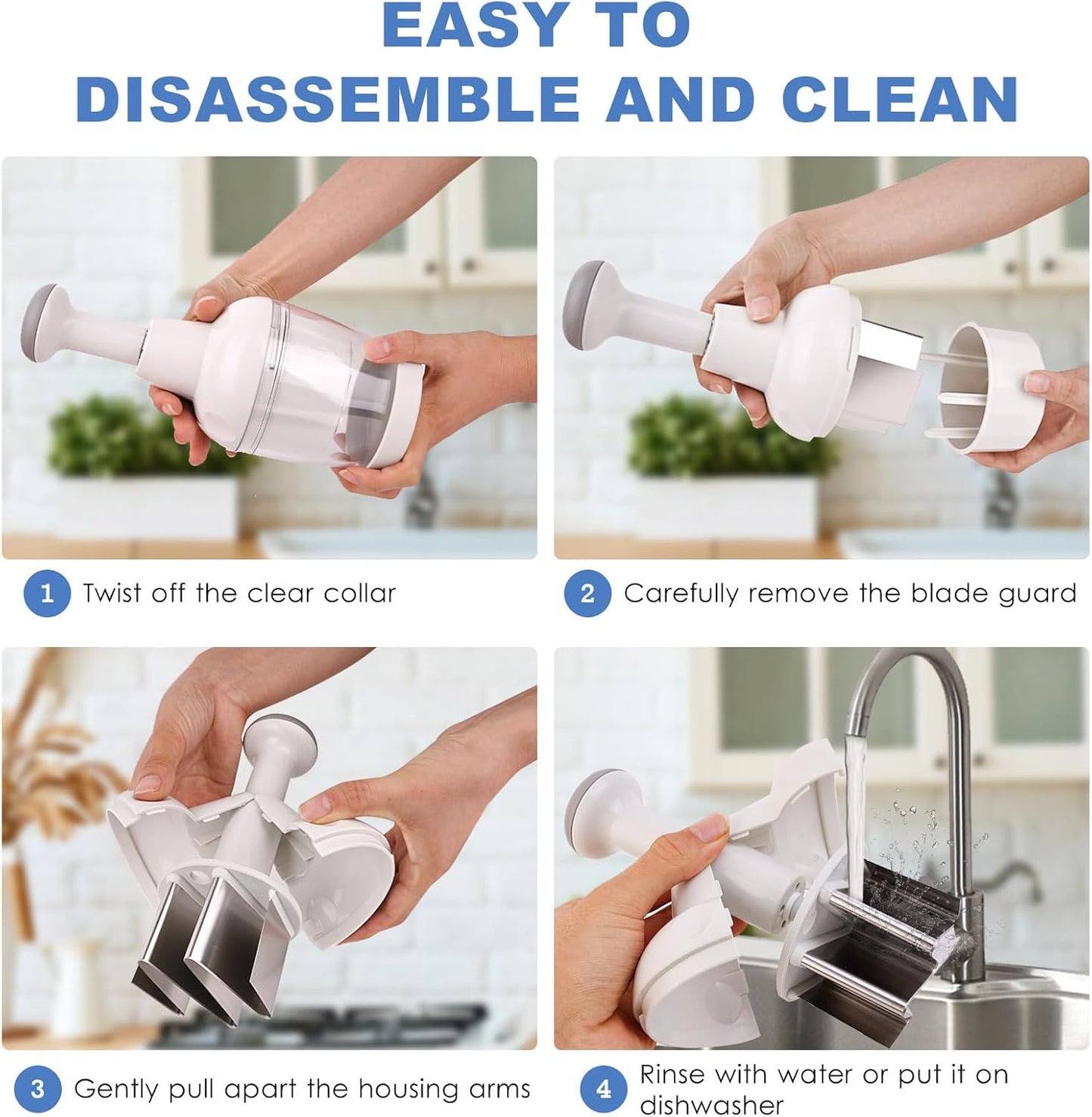 Vegetable Chopper, Food Chopper Manual Hand, Onion, Salad, Garlic, Nut & Veggie Cutter, Dishwasher Safe, White V1258-DP02-WO-96