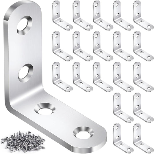 20PCS L Bracket Corner Brace Sets, Stainless Steel L Brackets for Wood Shelves, 90 Degree Right Angle Bracket V1258-DP02-WO-976