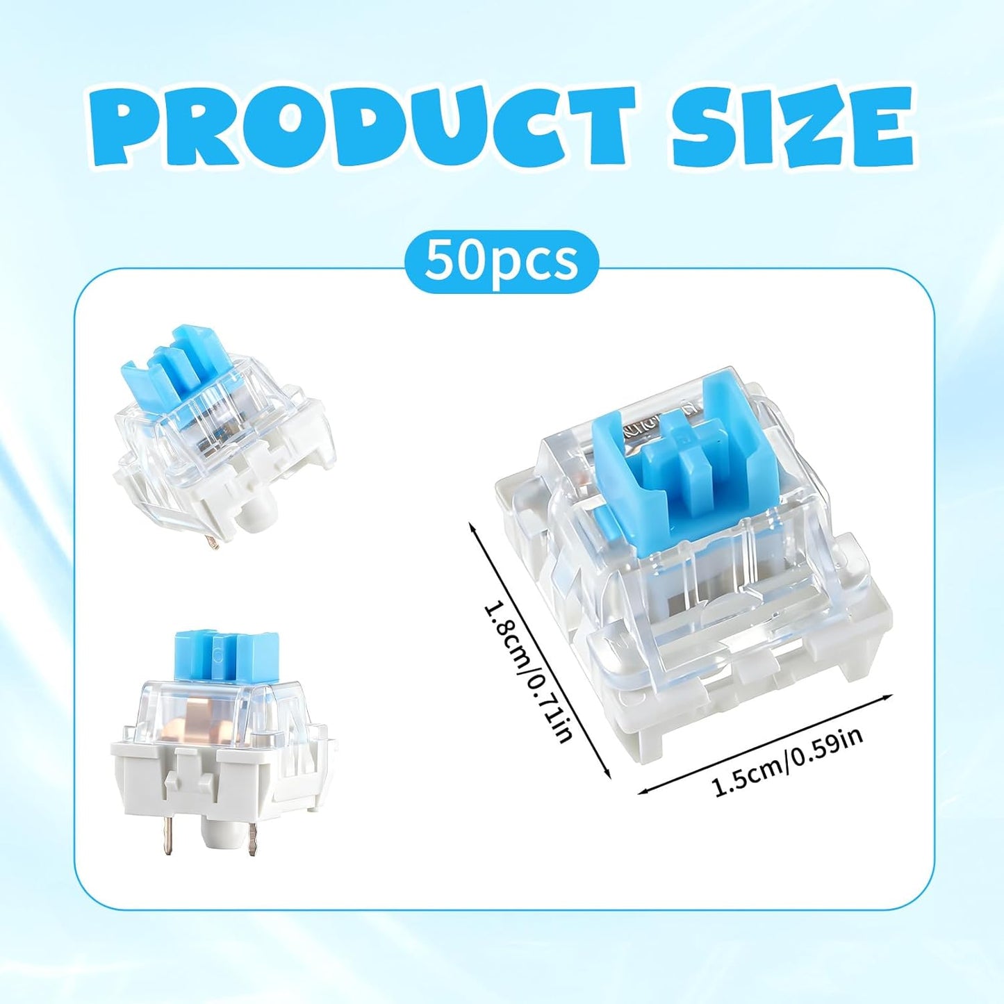 Keyboard Switches, 50 Pcs 3 PIN Blue Keyboard Clicker Replacement Dustproof Mechanical Keyboards Switches for V1258-DP02-WO-979