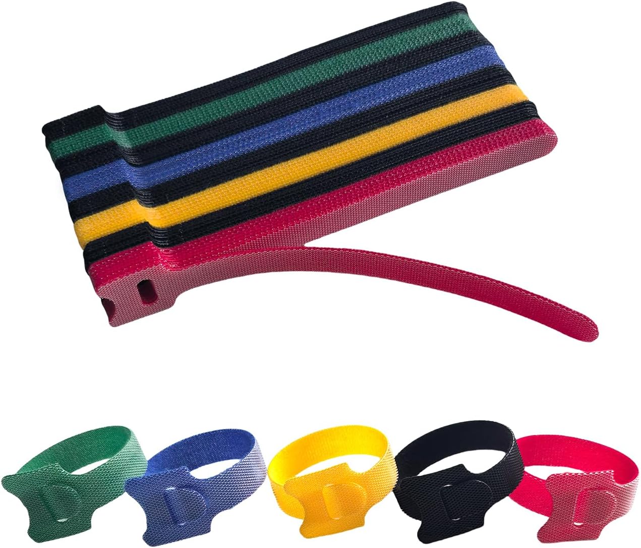 6 Inches Multi-Colour Reusable Cable Ties Cord Straps Multi-Purpose Wire Ties Cord Wrap Hook and Loop V1258-DP02-WO-982