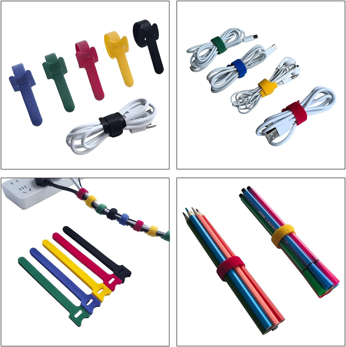 6 Inches Multi-Colour Reusable Cable Ties Cord Straps Multi-Purpose Wire Ties Cord Wrap Hook and Loop V1258-DP02-WO-982
