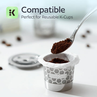 Disposable K Cup Filters, 100 Count Disposable Paper Filters for Keurig Reusable K Cups, White V1258-DP02-WO-987