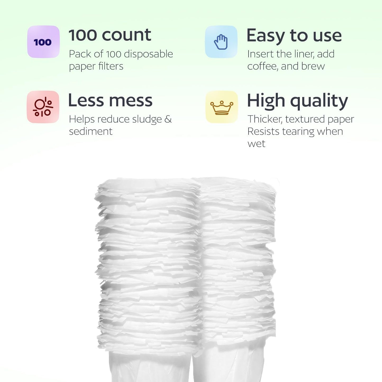 Disposable K Cup Filters, 100 Count Disposable Paper Filters for Keurig Reusable K Cups, White V1258-DP02-WO-987