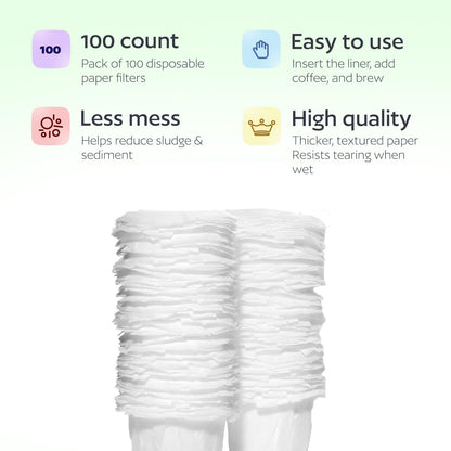 Disposable K Cup Filters, 100 Count Disposable Paper Filters for Keurig Reusable K Cups, White V1258-DP02-WO-987