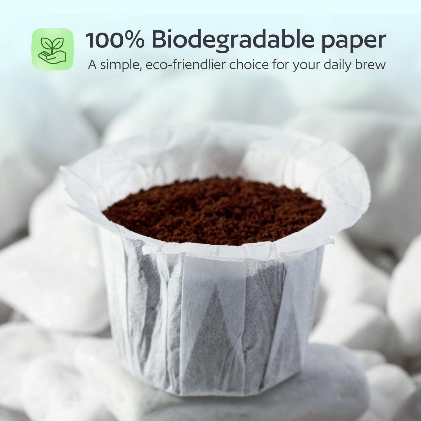 Disposable K Cup Filters, 100 Count Disposable Paper Filters for Keurig Reusable K Cups, White V1258-DP02-WO-987