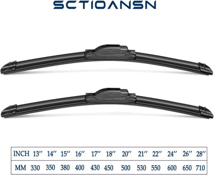 2Pcs Windshield Wipers-22" + 22" Premium All-Seasons Auto Windshield Wiper Blades for My Car (Set of 2)-J-Hook V1258-DP02-WO-988