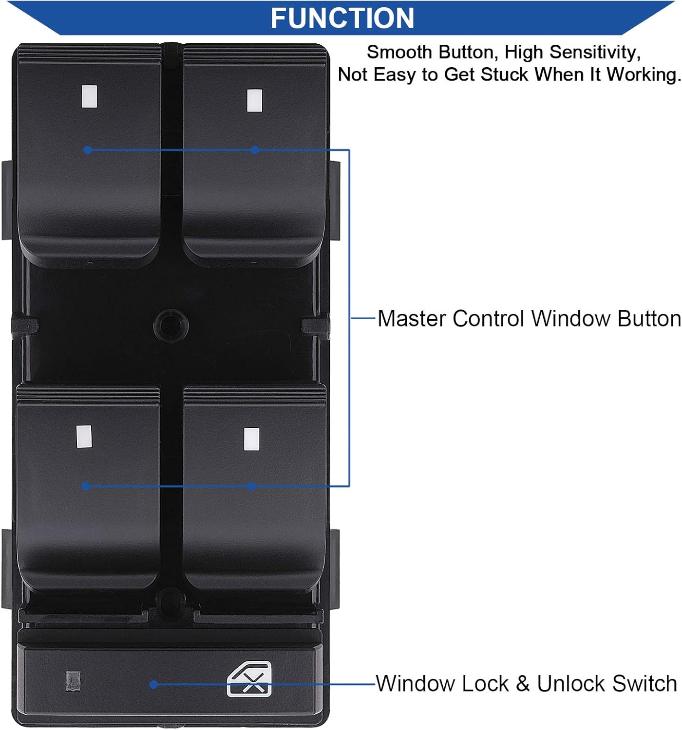 Driver Side Power Master Window Switch, Compatible with Chevy Silverado/Chevrolet Traverse/HHR/2007-2013 GMC V1258-DP02-WO-996
