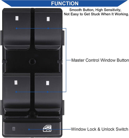 Driver Side Power Master Window Switch, Compatible with Chevy Silverado/Chevrolet Traverse/HHR/2007-2013 GMC V1258-DP02-WO-996