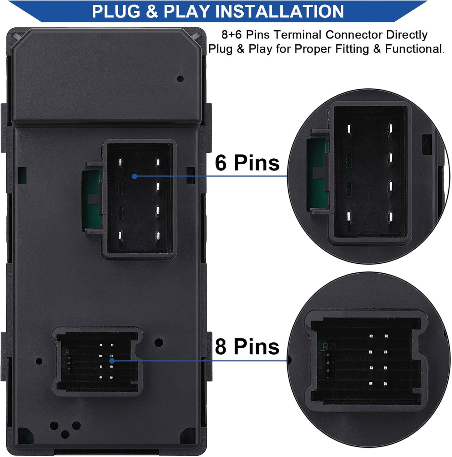 Driver Side Power Master Window Switch, Compatible with Chevy Silverado/Chevrolet Traverse/HHR/2007-2013 GMC V1258-DP02-WO-996