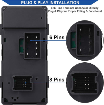 Driver Side Power Master Window Switch, Compatible with Chevy Silverado/Chevrolet Traverse/HHR/2007-2013 GMC V1258-DP02-WO-996