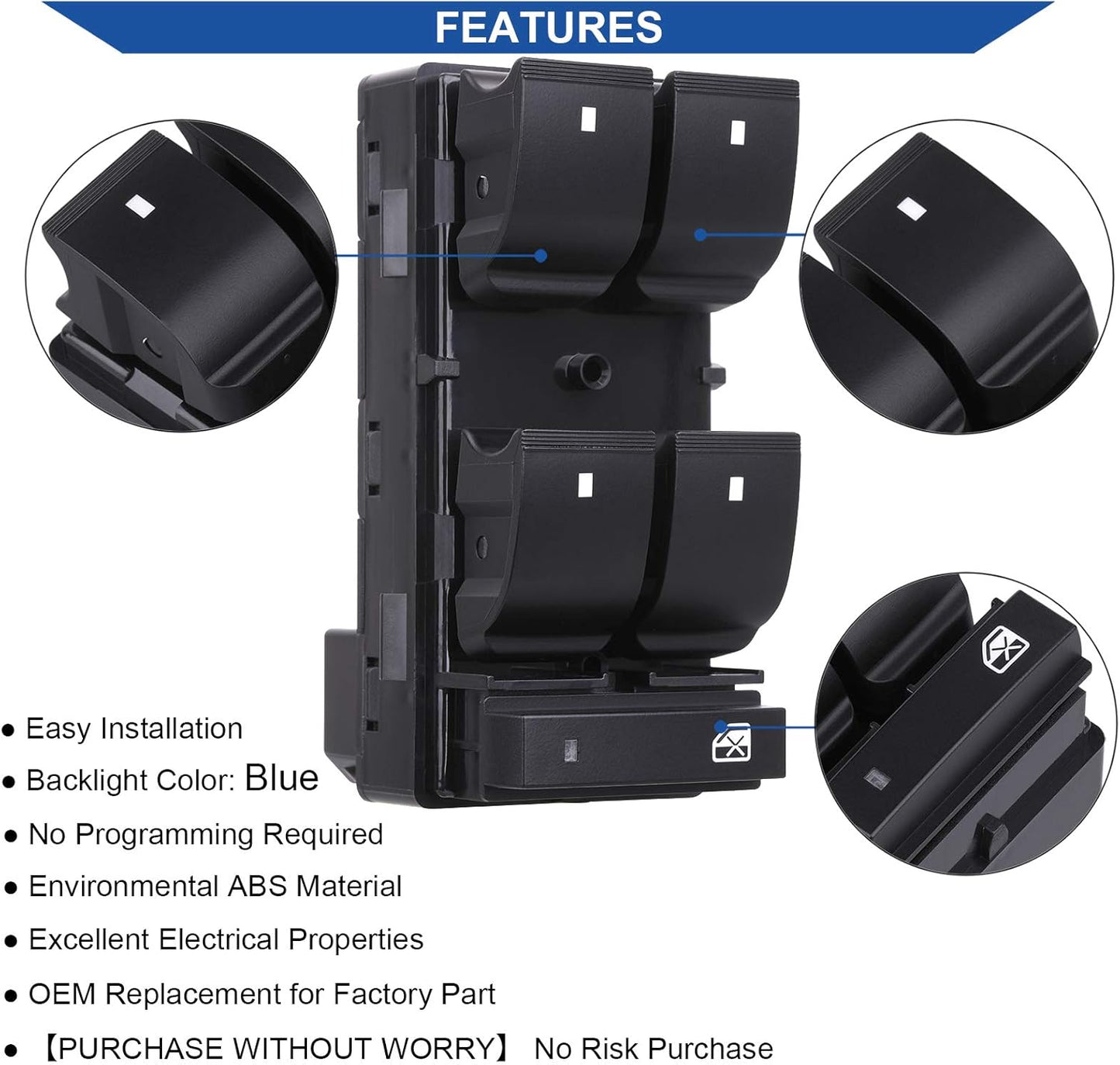 Driver Side Power Master Window Switch, Compatible with Chevy Silverado/Chevrolet Traverse/HHR/2007-2013 GMC V1258-DP02-WO-996