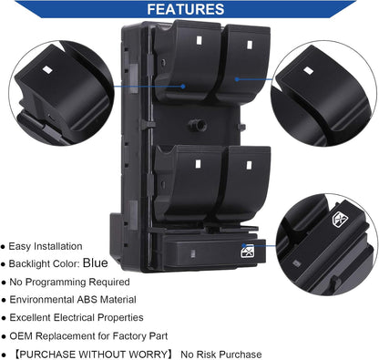 Driver Side Power Master Window Switch, Compatible with Chevy Silverado/Chevrolet Traverse/HHR/2007-2013 GMC V1258-DP02-WO-996