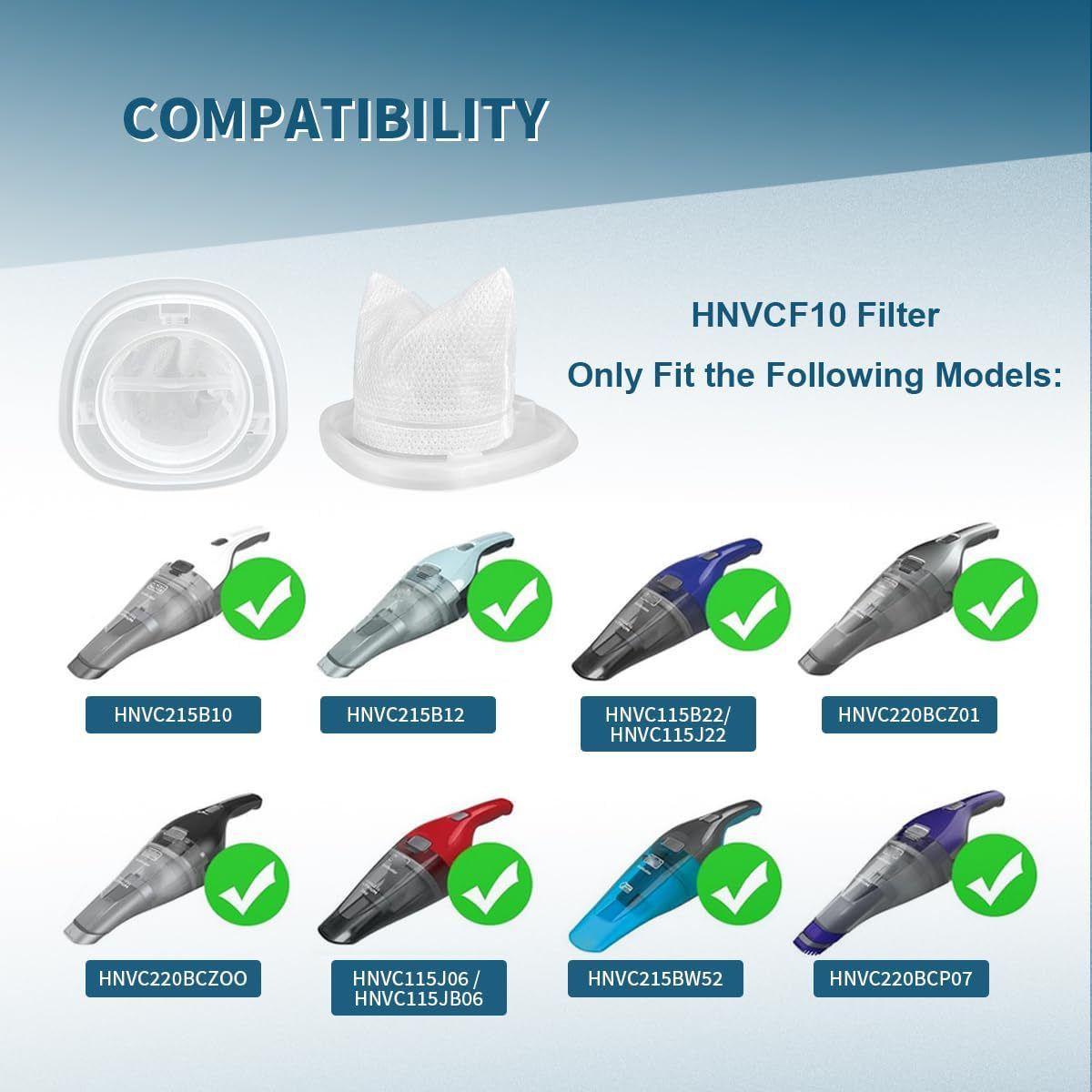 6-Pack Replacement Filter Compatible with BLACK+DECKER HNVCF10 Vacuum Cleaner - Washable Reusable Foam Filter V1258-DROP002-FILTER-01-6PACK