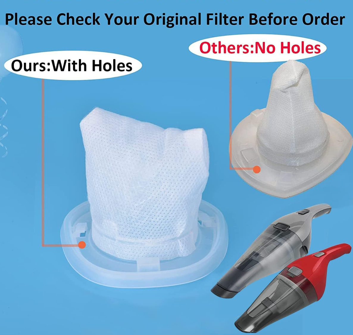 6-Pack Replacement Filter Compatible with BLACK+DECKER HNVCF10 Vacuum Cleaner - Washable Reusable Foam Filter V1258-DROP002-FILTER-01-6PACK