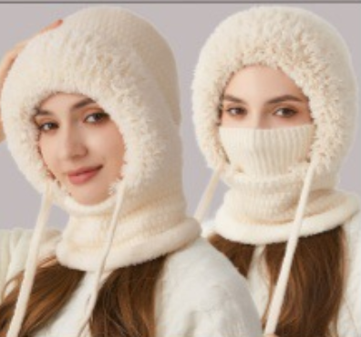 Winter Corn Velvet Hooded Scarf Mask Set - 3-in-1 Thermal Fleece Lined Balaclava for Extreme Cold - Windproof V1258-DROP002-HAT-02-BGE-2PACK-SAME