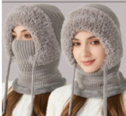 Winter Corn Velvet Hooded Scarf Mask Set - 3-in-1 Thermal Fleece Lined Balaclava for Extreme Cold - Windproof V1258-DROP002-HAT-02-GRY-2PACK-SAME
