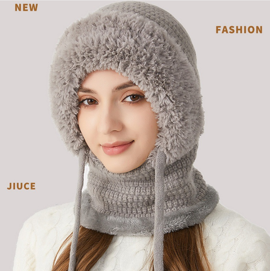 Winter Corn Velvet Hooded Scarf Mask Set - 3-in-1 Thermal Fleece Lined Balaclava for Extreme Cold - Windproof V1258-DROP002-HAT-02-GRY-2PACK-SAME