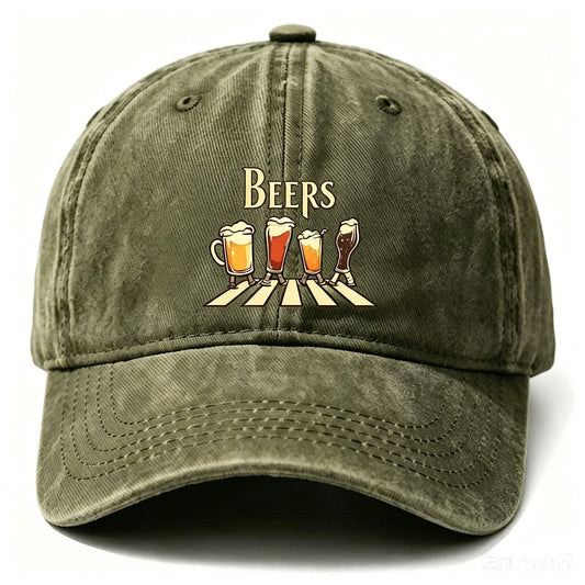 Washed Distressed Beer Print Baseball Cap - Vintage Cotton Adjustable Dad Hat for Men - Outdoor Sun V1258-DROP002-HAT-03-GRN