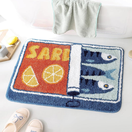 Bathroom Tufted Velvet Bath Mat - Super Absorbent Non Slip Rug for Bathroom Kitchen Entrance - Soft Polyester V1258-DROP002-MAT-01-BLU-M