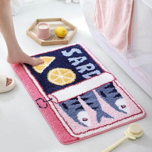 Bathroom Tufted Velvet Bath Mat - Super Absorbent Non Slip Rug for Bathroom Kitchen Entrance - Soft Polyester V1258-DROP002-MAT-01-PNK-S