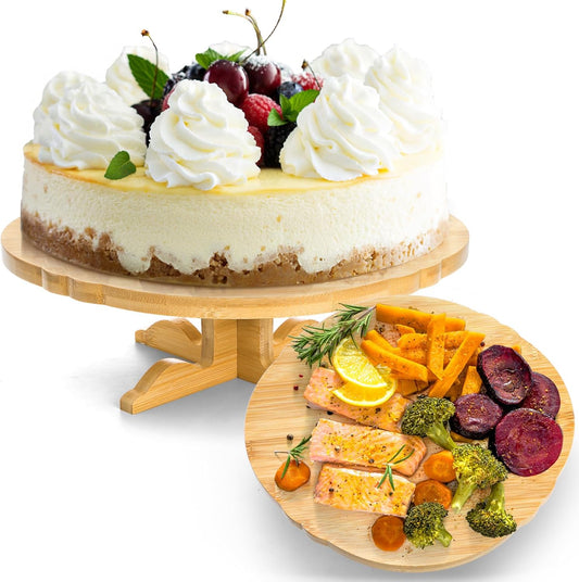 12 Inch Bamboo Cake Stand, One-Tier Wedding Cupcake Holder, Rustic Dessert Riser with Anti-Slip Pads, V1259-DP01-A-1003